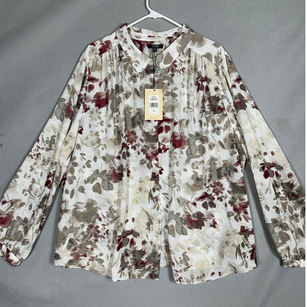 NEW NYDJ Modern Blouse Westhaven Womens 2X Plus Multicolor Floral Button Up Top